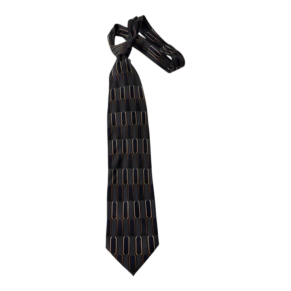 Covington Silk Geometric Necktie Navy Blue Copper Gray Made in Korea Men's Tie